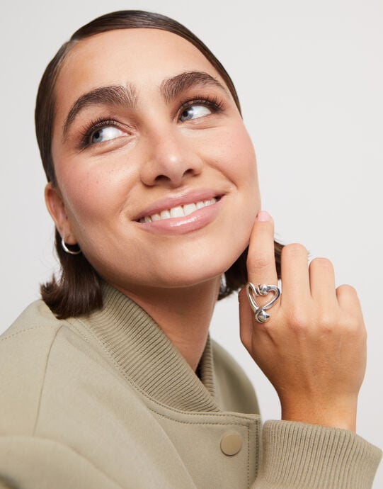 Open ring with a nailed heart, Silver, large